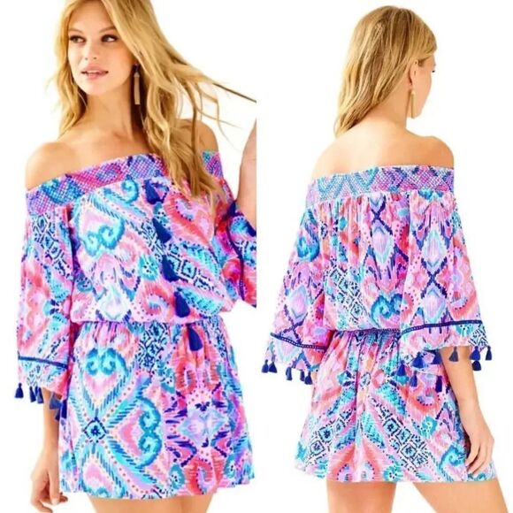 Lilly Pulitzer "Joelle" Off The Shoulder Tunic Dress Printed Smocked XS - Picture 1 of 9